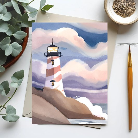 Leuchtturm am Meer | Aquarellmalerei Postkarte