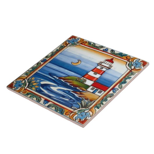 Leuchtturm am Meer - farbenfrohe Strandhütte Fliese (Seite)