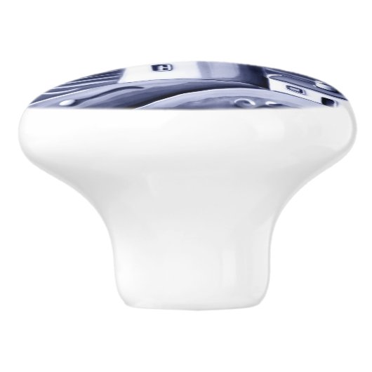 Leuchtturm am Meer in Blau und Weiß Keramikknauf (Seitenansicht)