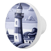 Leuchtturm am Meer in Blau und Weiß Keramikknauf (Rechts)