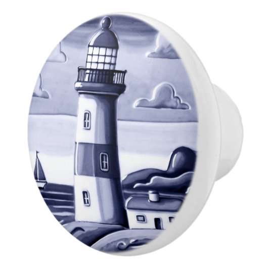Leuchtturm am Meer in Blau und Weiß Keramikknauf (Rechts)