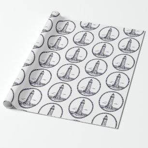 Leuchtturm am Meer in Rundseilrahmen Geschenkpapier