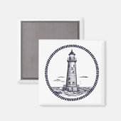 Leuchtturm am Meer in Rundseilrahmen Magnet (Vorderseite/Rückseite)