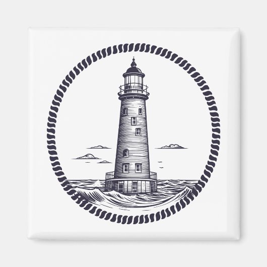 Leuchtturm am Meer in Rundseilrahmen Magnet (Vorne)