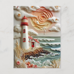 Leuchtturm am Meer Papierschnitt Postkarte