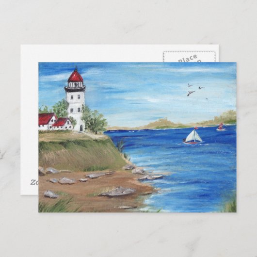 Leuchtturm am Meer Postkarte (Vorne/Hinten)