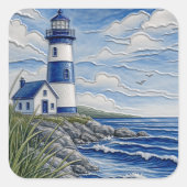 Leuchtturm am Meer  Quadratischer Aufkleber (Vorderseite)