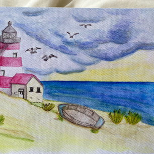 Leuchtturm am Strand Fischerboot Ozean Küste Postkarte