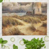 Leuchtturm am Strand Geschirrtuch (Gefaltet)