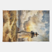 Leuchtturm am Strand Geschirrtuch (Horizontal)