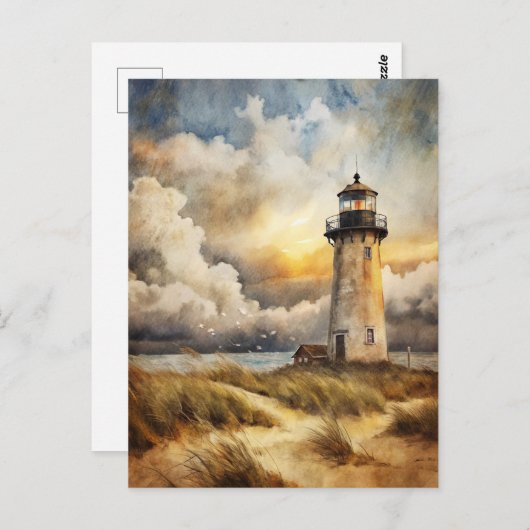Leuchtturm am Strand Postkarte (Vorne/Hinten)