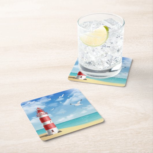 Leuchtturm am Strand Rechteckiger Pappuntersetzer (Vor Ort)