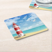 Leuchtturm am Strand Rechteckiger Pappuntersetzer (angewinkelt)