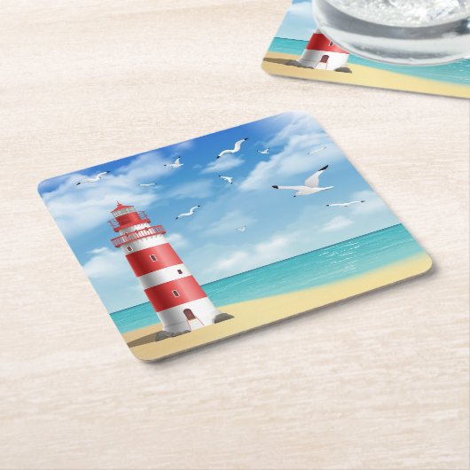 Leuchtturm am Strand Rechteckiger Pappuntersetzer (angewinkelt)