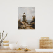 Leuchtturm am Strand, Vintage Kunst, Wassersport Poster (Küche)