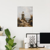 Leuchtturm am Strand, Vintage Kunst, Wassersport Poster (Heimbüro)