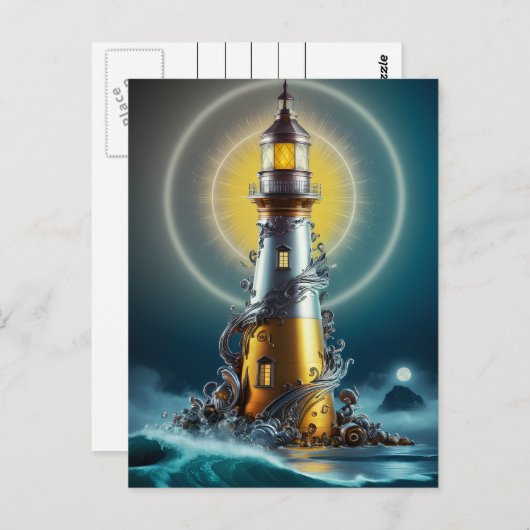 Leuchtturm Amidst Waves Postkarte (Vorne/Hinten)