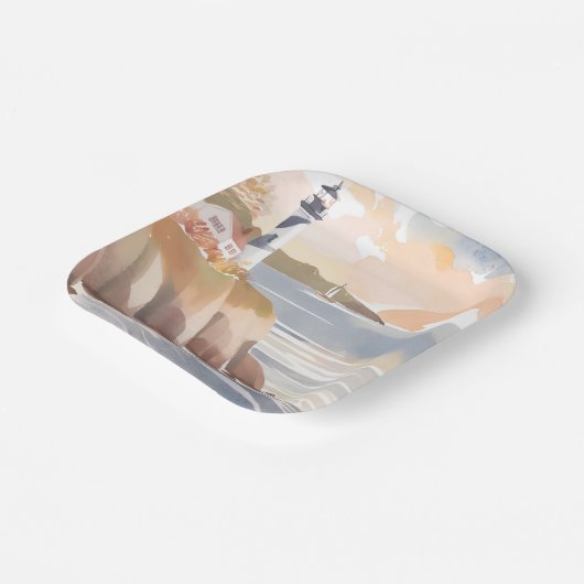 Leuchtturm an der Küste | Aquarellmeer Pappteller (Gewinkelt)