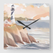 Leuchtturm an der Küste | Aquarellmeer Quadratische Wanduhr (Vorderseite)