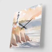 Leuchtturm an der Küste | Aquarellmeer Quadratische Wanduhr (Winkel)