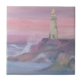 Leuchtturm an der Küste mit rosa Himmel Fliese (Vorderseite)