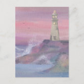 Leuchtturm an der Küste mit rosa Himmel Postkarte (Vorderseite)