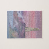 Leuchtturm an der Küste mit rosa Himmel Puzzle (Horizontal)