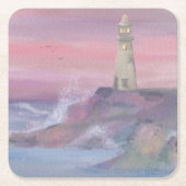 Leuchtturm an der Küste mit rosa Himmel Rechteckiger Pappuntersetzer (Vorderseite)