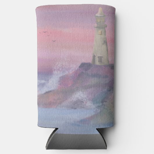 Leuchtturm an der Küste mit rosa Himmel Selters Dosenkühler (Vorderseite)