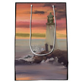 Leuchtturm an der Küste mit rosa und orangefarbene Mittlere Geschenktüte (Rückseite)