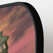 Leuchtturm an der Küste mit rosa und orangefarbene Pickleball Schläger (Linke Seite)