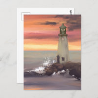 Leuchtturm an der Küste mit rosa und orangefarbene