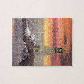 Leuchtturm an der Küste mit rosa und orangefarbene Puzzle (Horizontal)