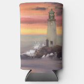 Leuchtturm an der Küste mit rosa und orangefarbene Selters Dosenkühler (Vorderseite)