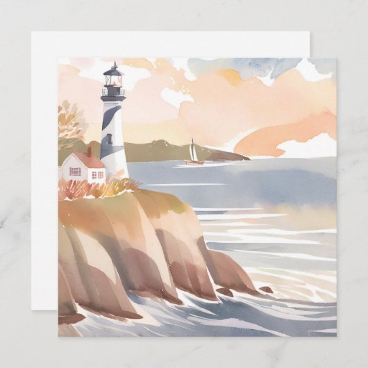 Leuchtturm an der Küste | Wasserfarbenkarte (Vorne/Hinten)