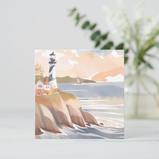Leuchtturm an der Küste | Wasserfarbenkarte (Stehend Vorderseite)