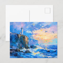 Leuchtturm an der Rocky Coast Impressionist Seasca Postkarte