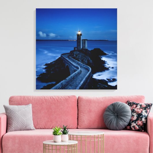 Leuchtturm an der Wand im Ozean in der Nacht Leinwanddruck (Insitu (Wohnzimmer))