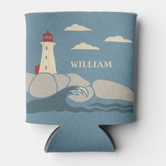 Leuchtturm an einer felsigen Küste Dosenkühler (Vorderseite)