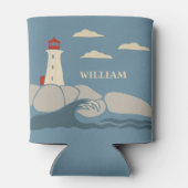 Leuchtturm an einer felsigen Küste Dosenkühler (Rückseite)