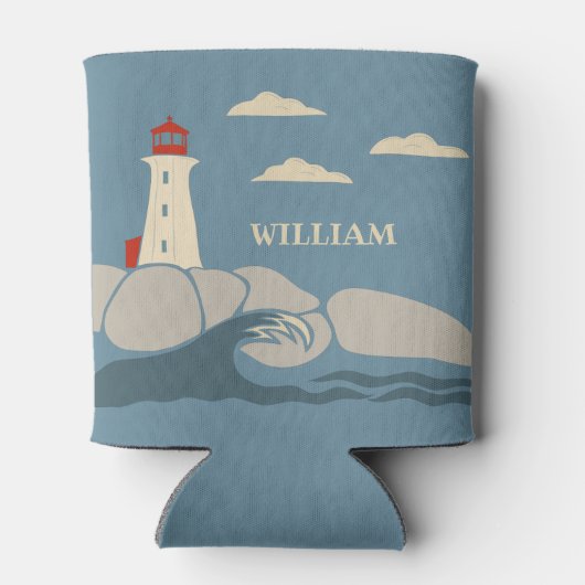 Leuchtturm an einer felsigen Küste Dosenkühler (Rückseite)