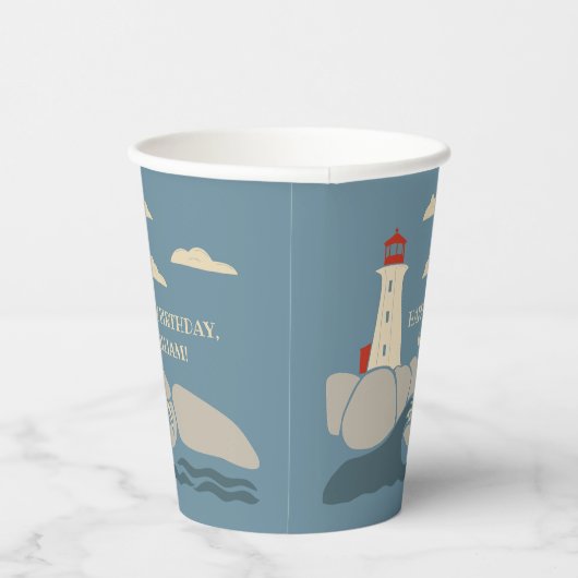 Leuchtturm an einer felsigen Küste Pappbecher (Rechts)