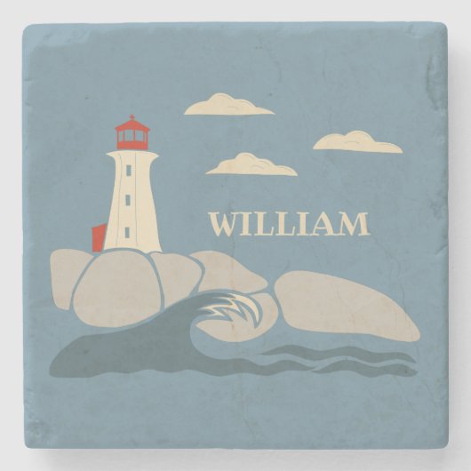 Leuchtturm an einer felsigen Küste Steinuntersetzer (Vorderseite)