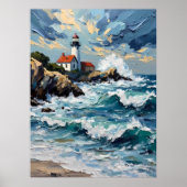 Leuchtturm an einer stürmischen Küste Poster (Vorne)