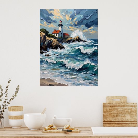 Leuchtturm an einer stürmischen Küste Poster (Küche)
