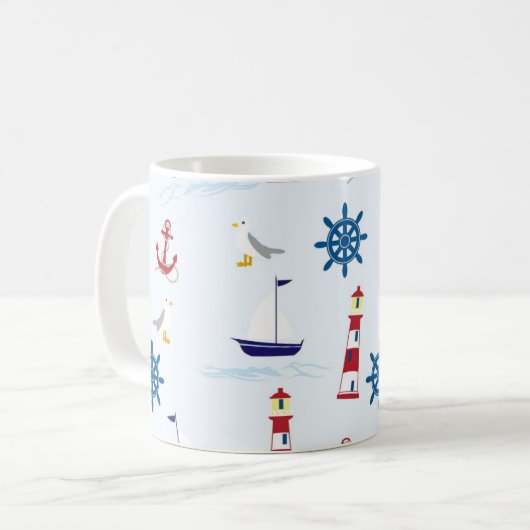 Leuchtturm, Anker, Rad, Seagull & Boot Kaffeetasse (Vorderseite Links)