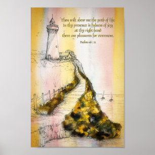 Leuchtturm-Aquarell-Tinten-Psalm-16:11 Poster