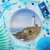 Leuchtturm auf dem hellblauen Himmel, weißer Ozean Pappteller (Party)