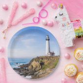 Leuchtturm auf dem hellblauen Himmel, weißer Ozean Pappteller (Party)