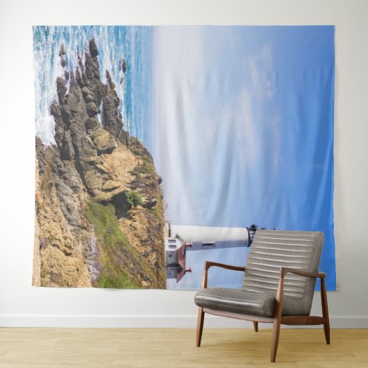 Leuchtturm auf dem hellblauen Himmel, weißer Ozean Wandteppich (Beispiel (Horizontal))